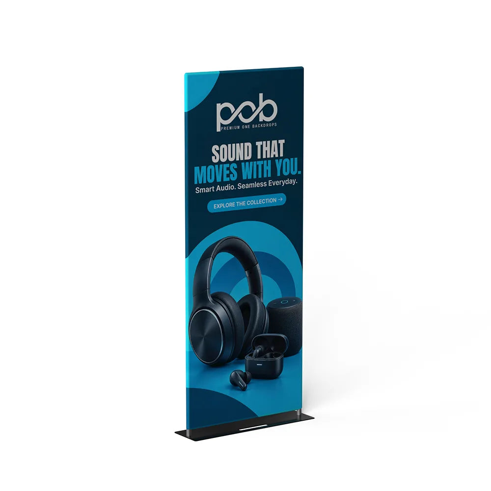 Square corner EZ banner stand display right side view for portable events