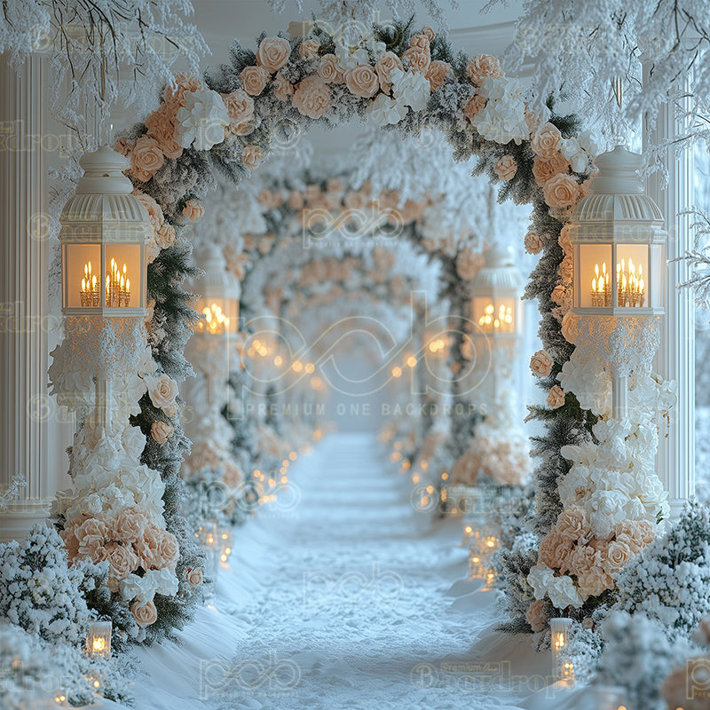 premium one pillowcover backdrops-Winter Flower Archway