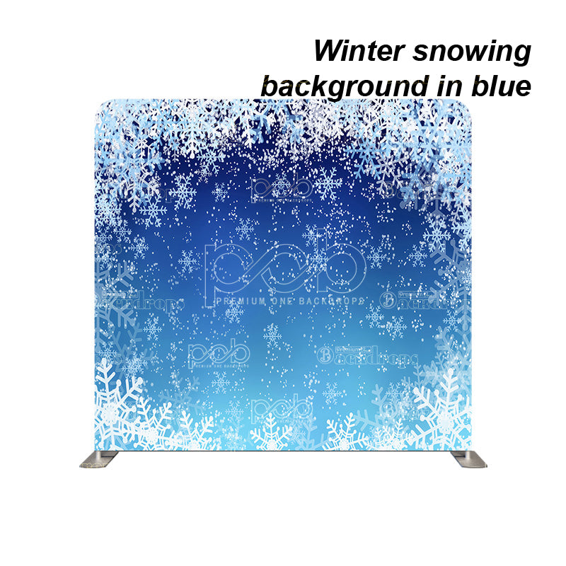 premium one pillowcover backdrops-Winter snowing background in blue