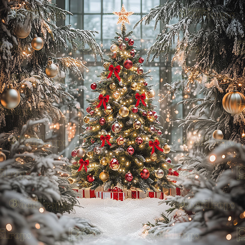 premium one pillowcover backdrops-Wonderful Christmas Tree With Gifts