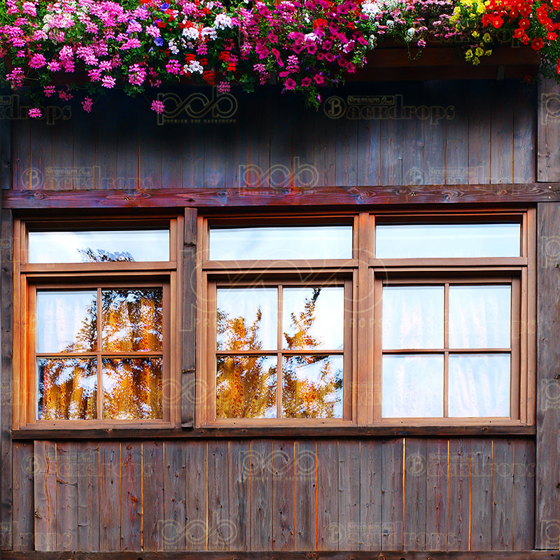 premium one pillowcover backdrops-Wooden Windows w flowers