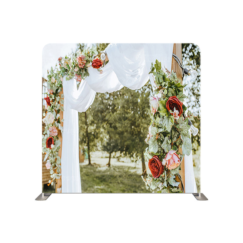 premium one pillow cover backdrops-Wooden arch decorated with flowers