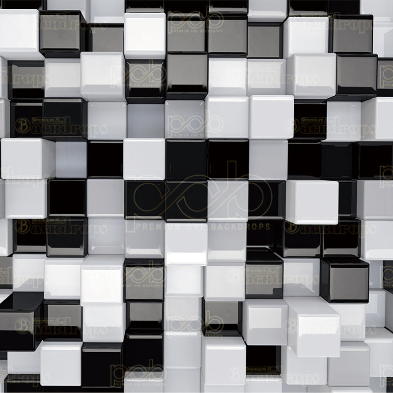 premium one pillowcover backdrops-black and white 3d cubes