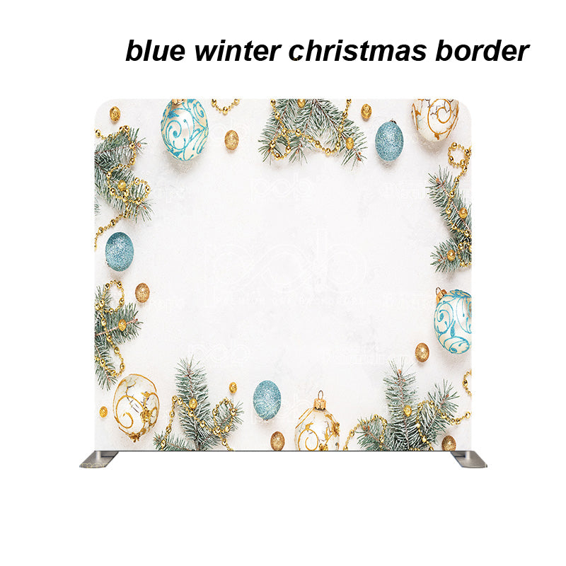 premium one pillowcover backdrops-blue winter christmas border