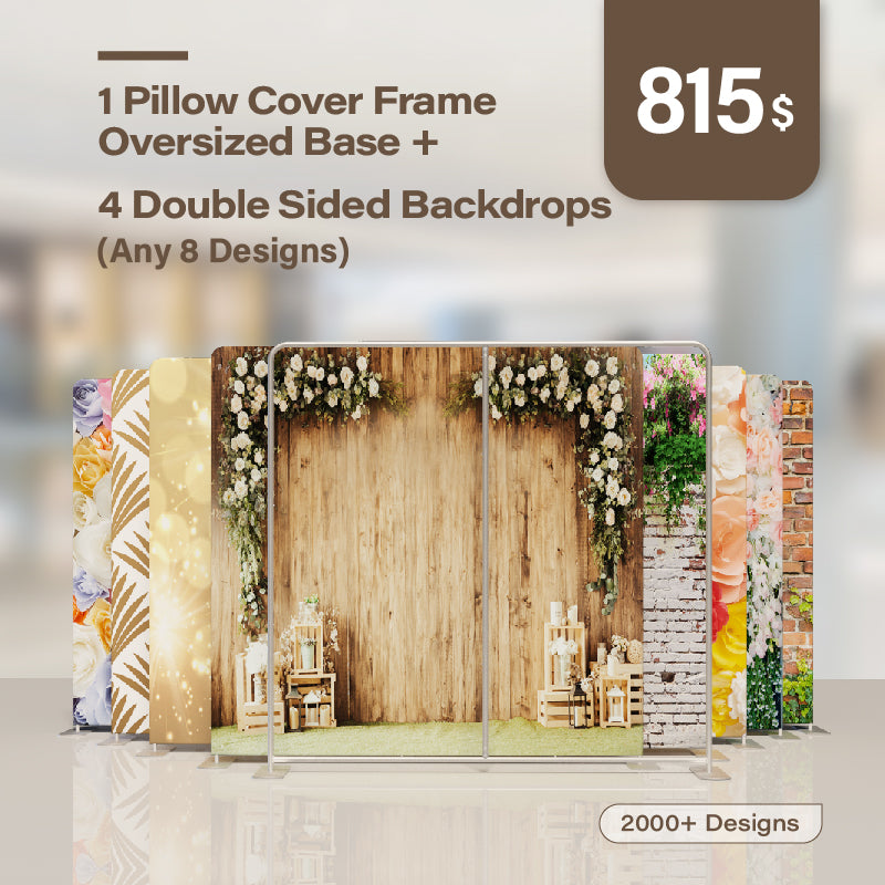 1 Pillow Cover Frame Oversized Base and 4 Double Sided Backdrops (Any 8 Designs)