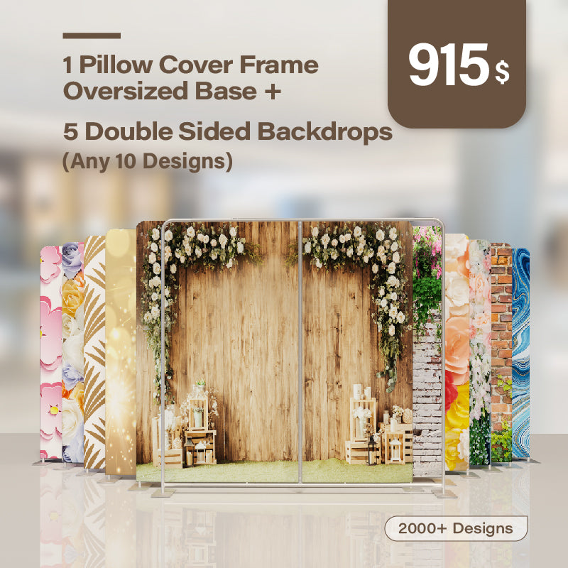 1 Pillow Cover Frame Oversized Base and 5 Double Sided Backdrops (Any 10 Designs)