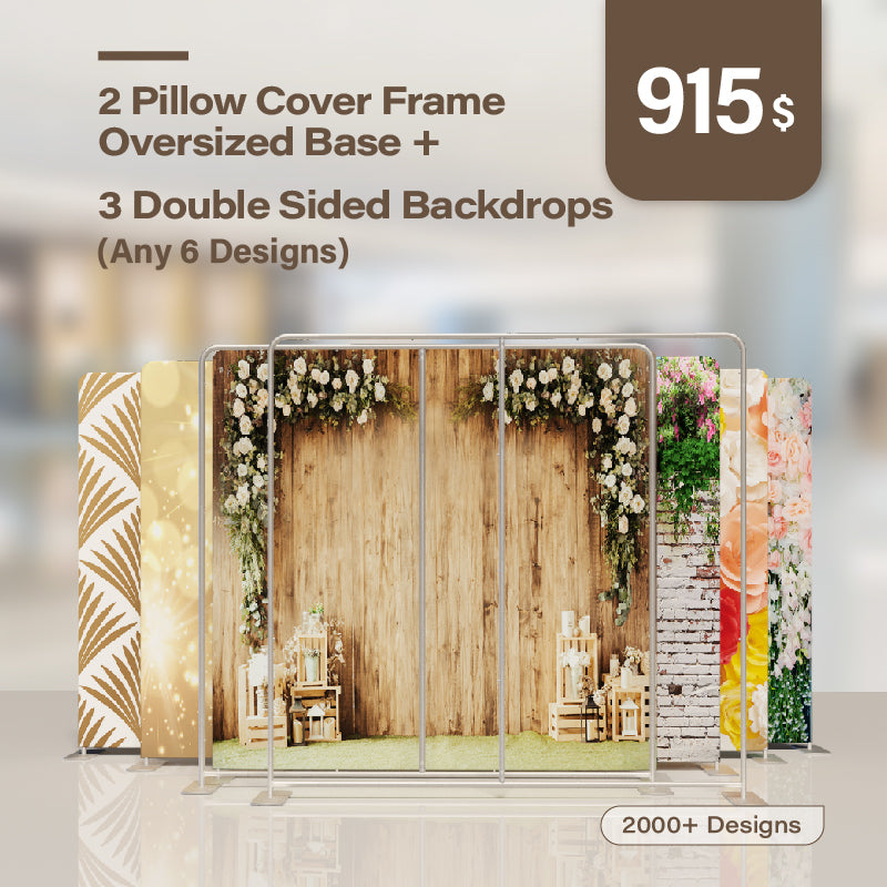 2 Pillow Cover Frame Oversized Base and 3 Double Sided Backdrops (Any 6 Designs）