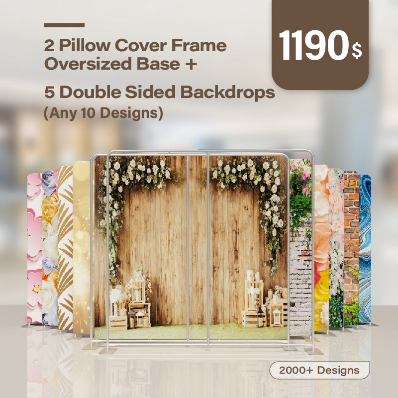 2 Pillow Cover Frame Oversized Base and 5 Double Sided Backdrops (Any 10 Designs）