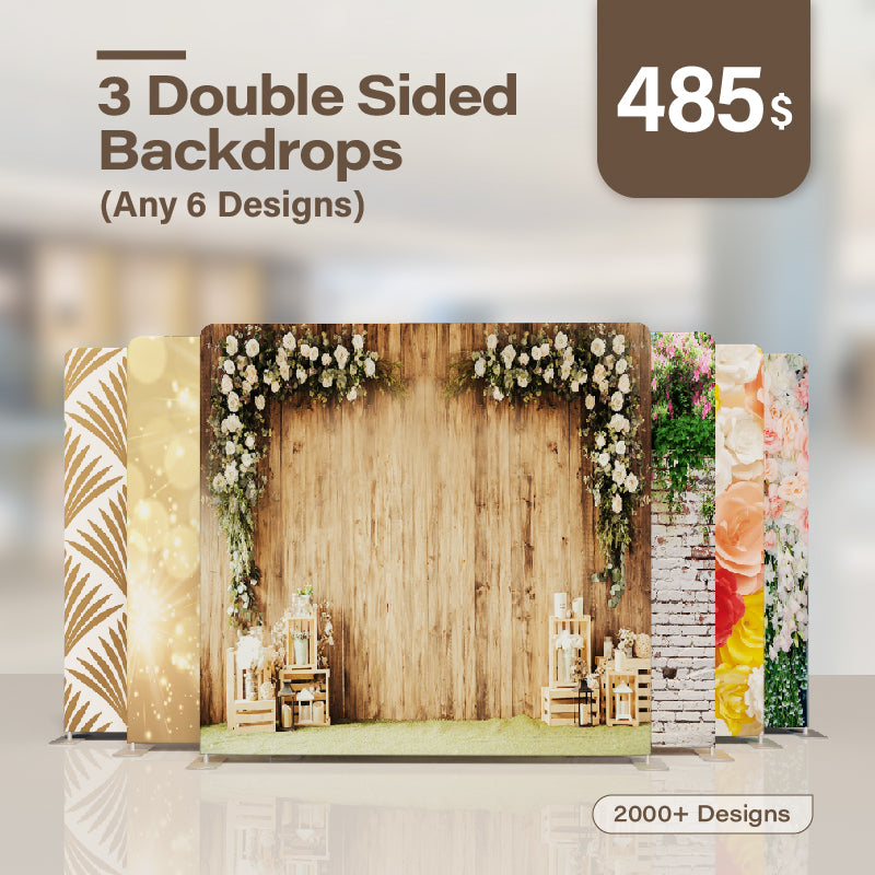 3 Double Sided Backdrops (Any 6 Designs)