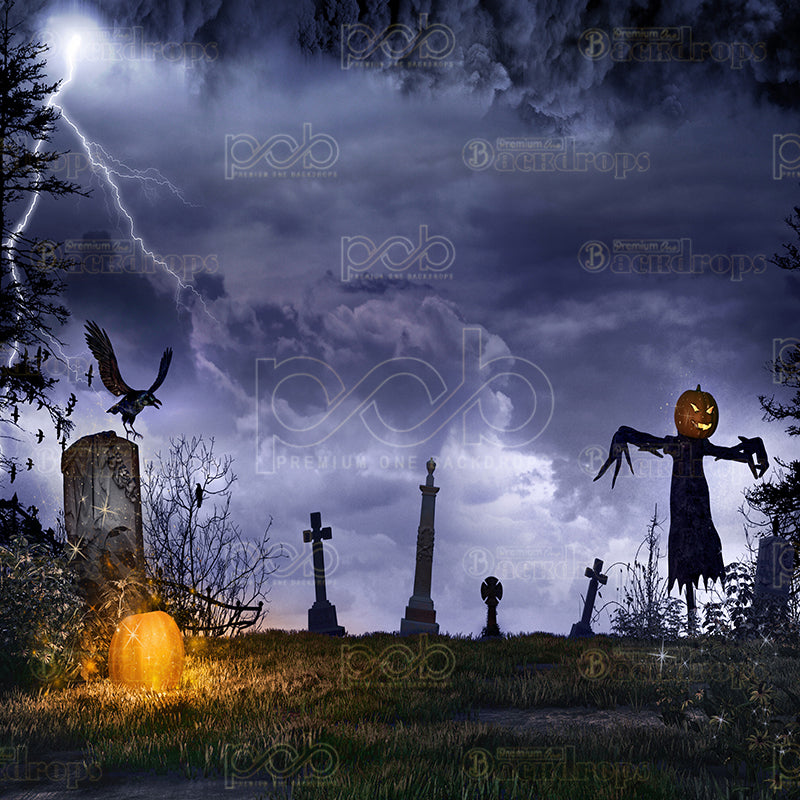 premium one pillowcover backdrops-haunting the cemetary