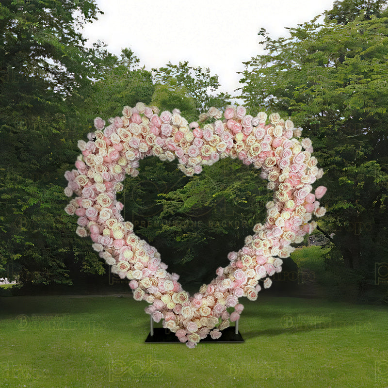 8ft Party Balloon Double Layer Heart Shape Flower Arch Backdrop Stand Heart Backdrop