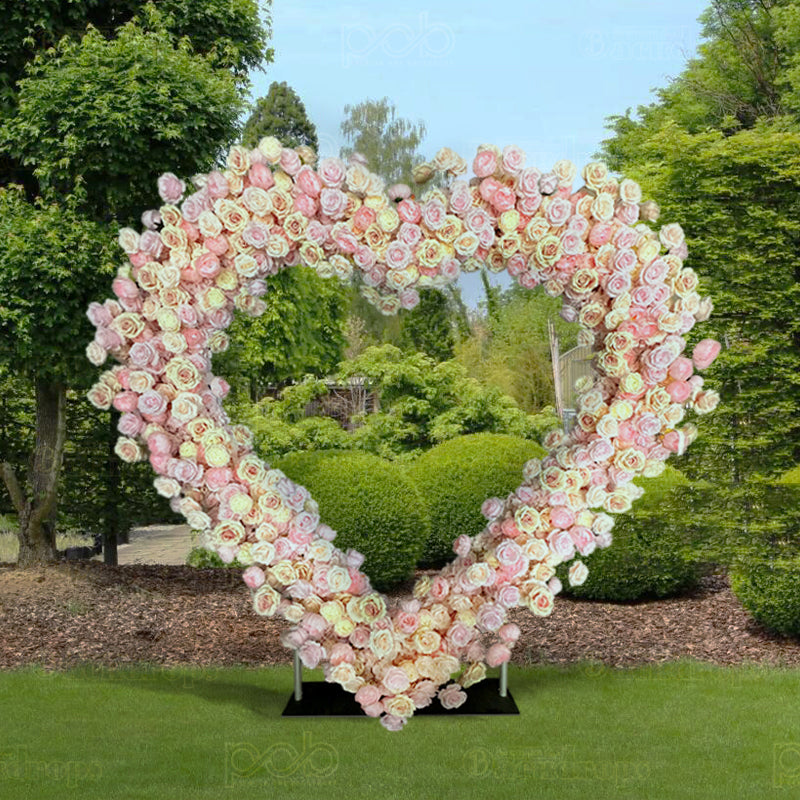 8ft Party Balloon Double Layer Heart Shape Flower Arch Backdrop Stand Heart Backdrop