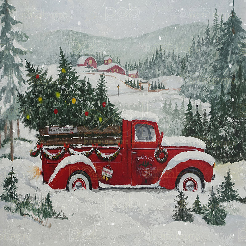 premium one pillowcover backdrops-holiday snow truck