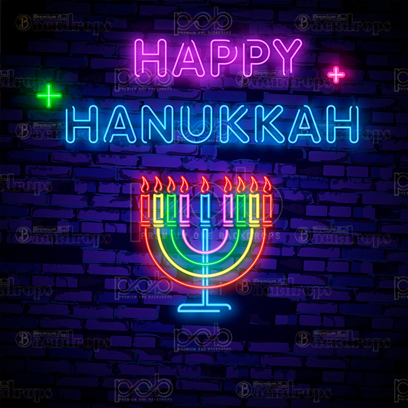 premium one pillowcover backdrops-neon hanukkah