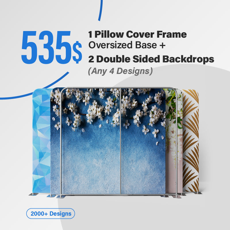 1 Pillow Cover Frame Oversized Base and 2 Double Sided Backdrops (Any 4 Designs)