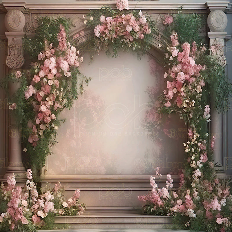 premium one pillowcover backdrops-pink floral arch