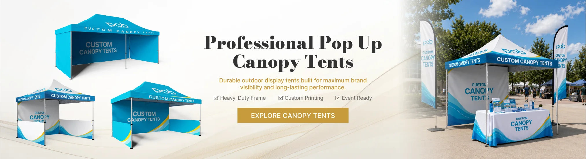 Custom pop up canopy tents for outdoor events, markets, festivals and brand promotions