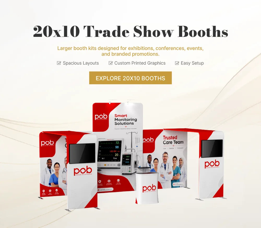 20x10 trade show booth displays for larger exhibition spaces and high-impact event branding