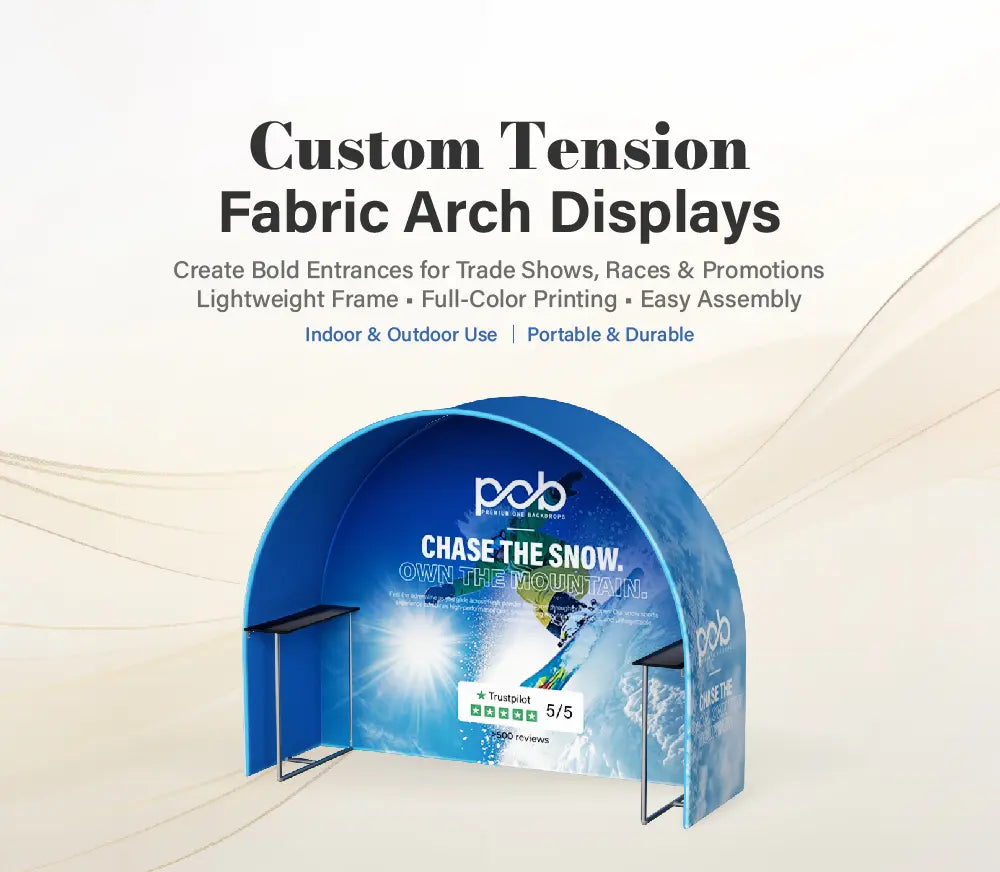 Custom Fabric Arch Display with Shelves