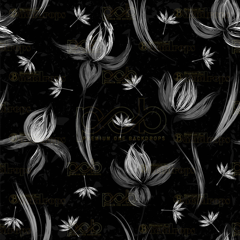 premium one pillowcover backdrops-white flowers with black