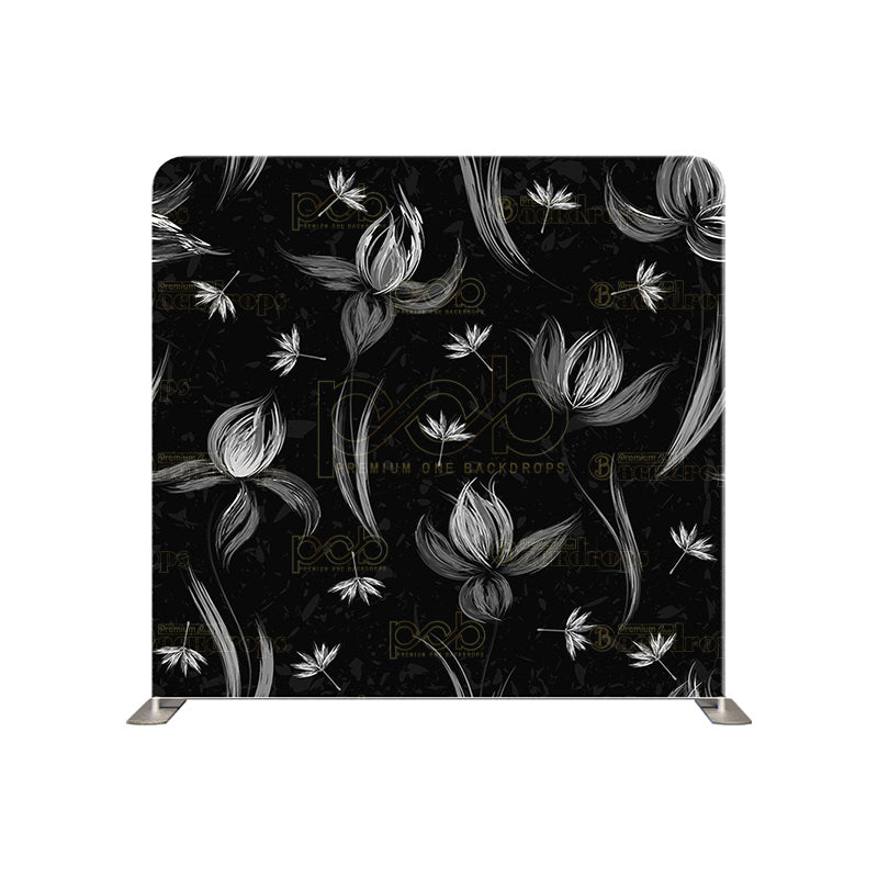 premium one pillow cover backdrops-white flowers with black